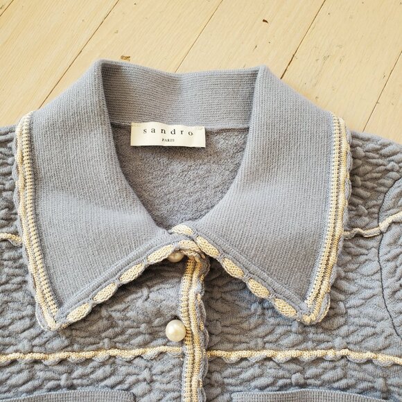 Sandro ! Infinity Scallop-trim Cardigan in Sky Blue ( 0- US/XS) - Picture 5 of 11